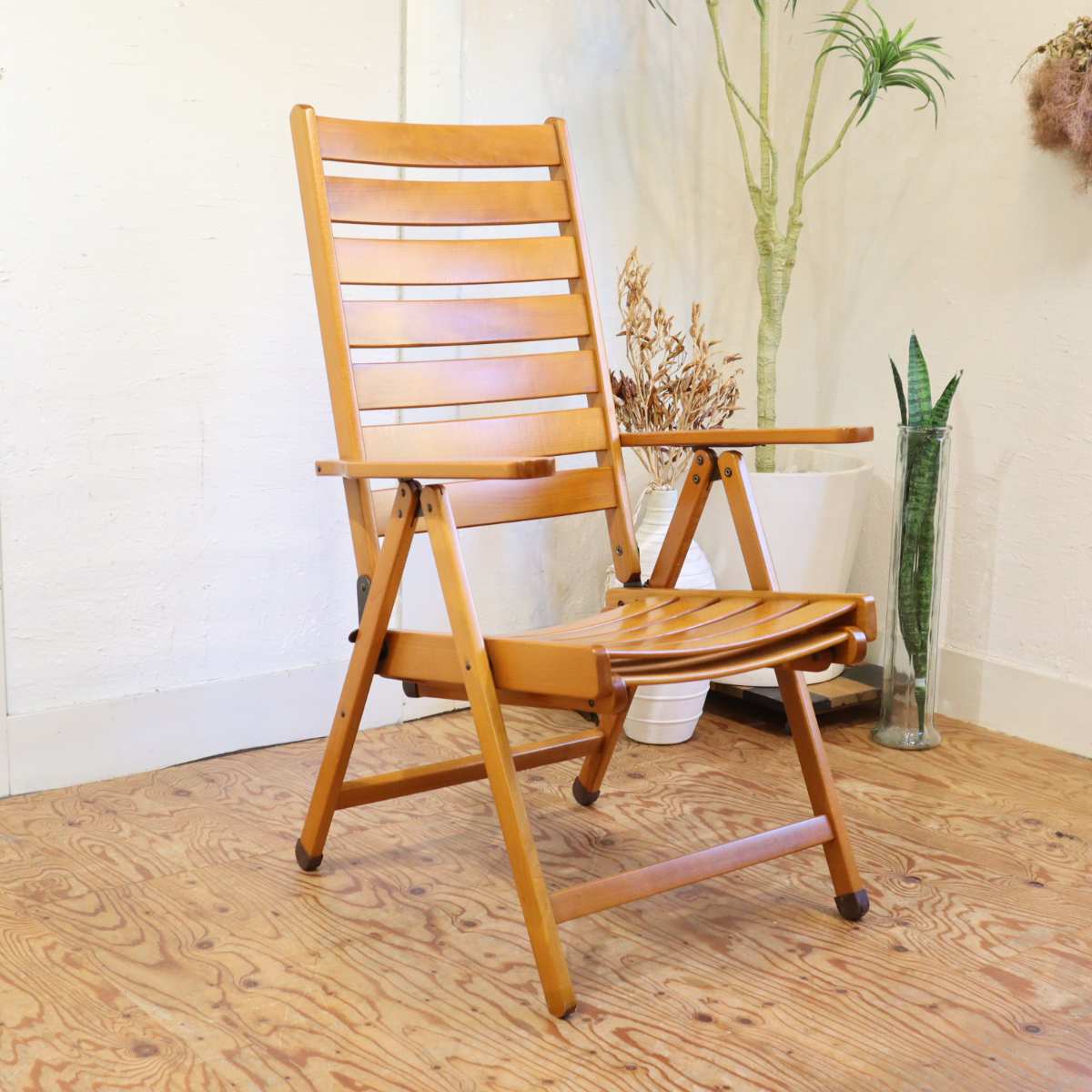 フォールディングチェア 【2】アウトドア 折りたたみチェア リクライニング ビーチ材 中古