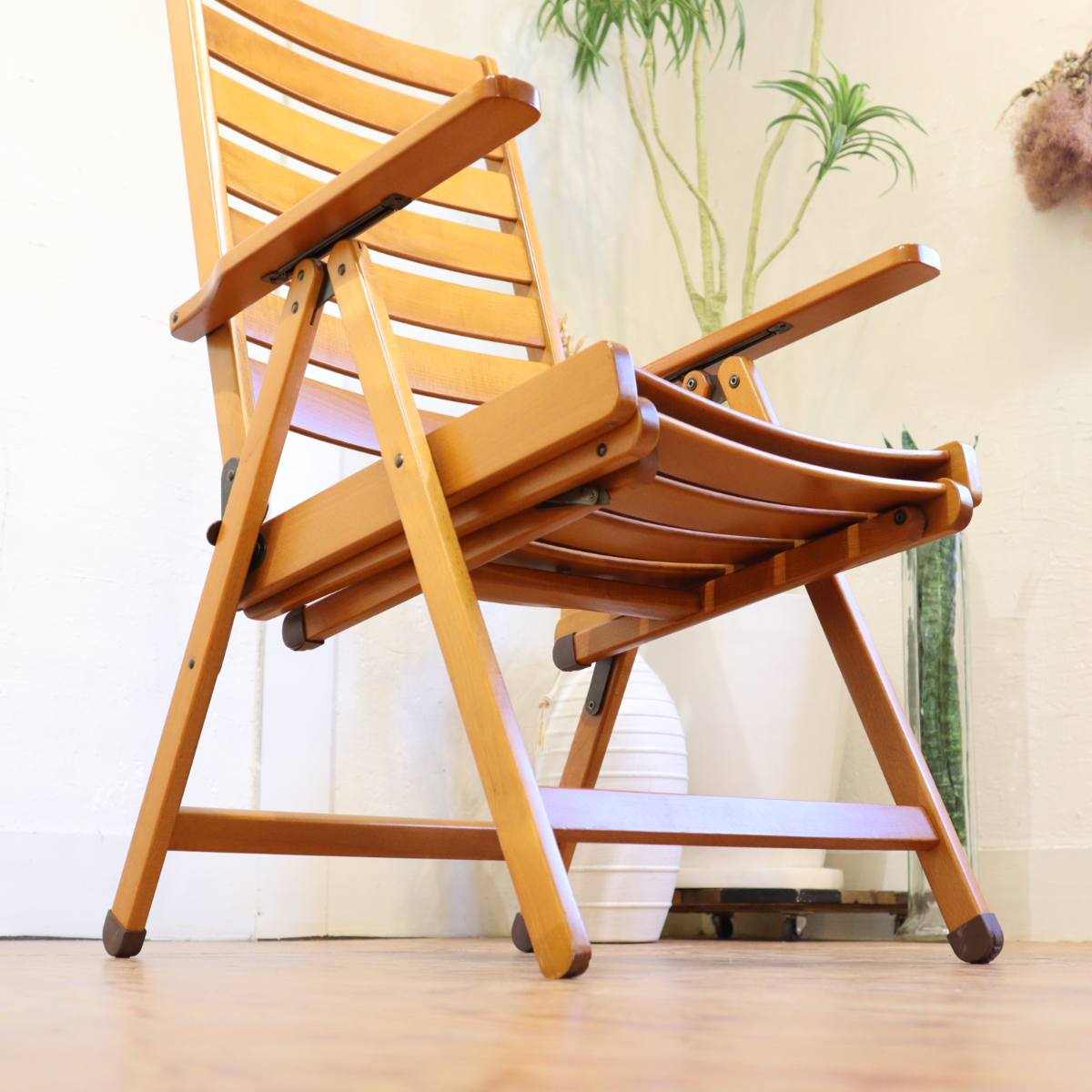 フォールディングチェア 【2】アウトドア 折りたたみチェア リクライニング ビーチ材 中古