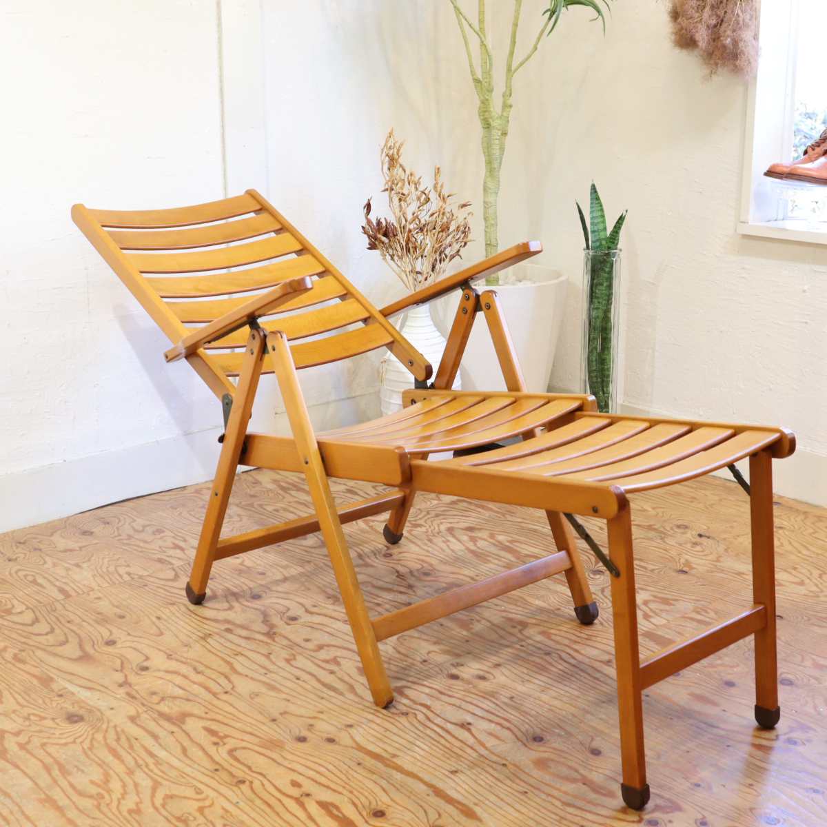 フォールディングチェア 【2】アウトドア 折りたたみチェア リクライニング ビーチ材 中古