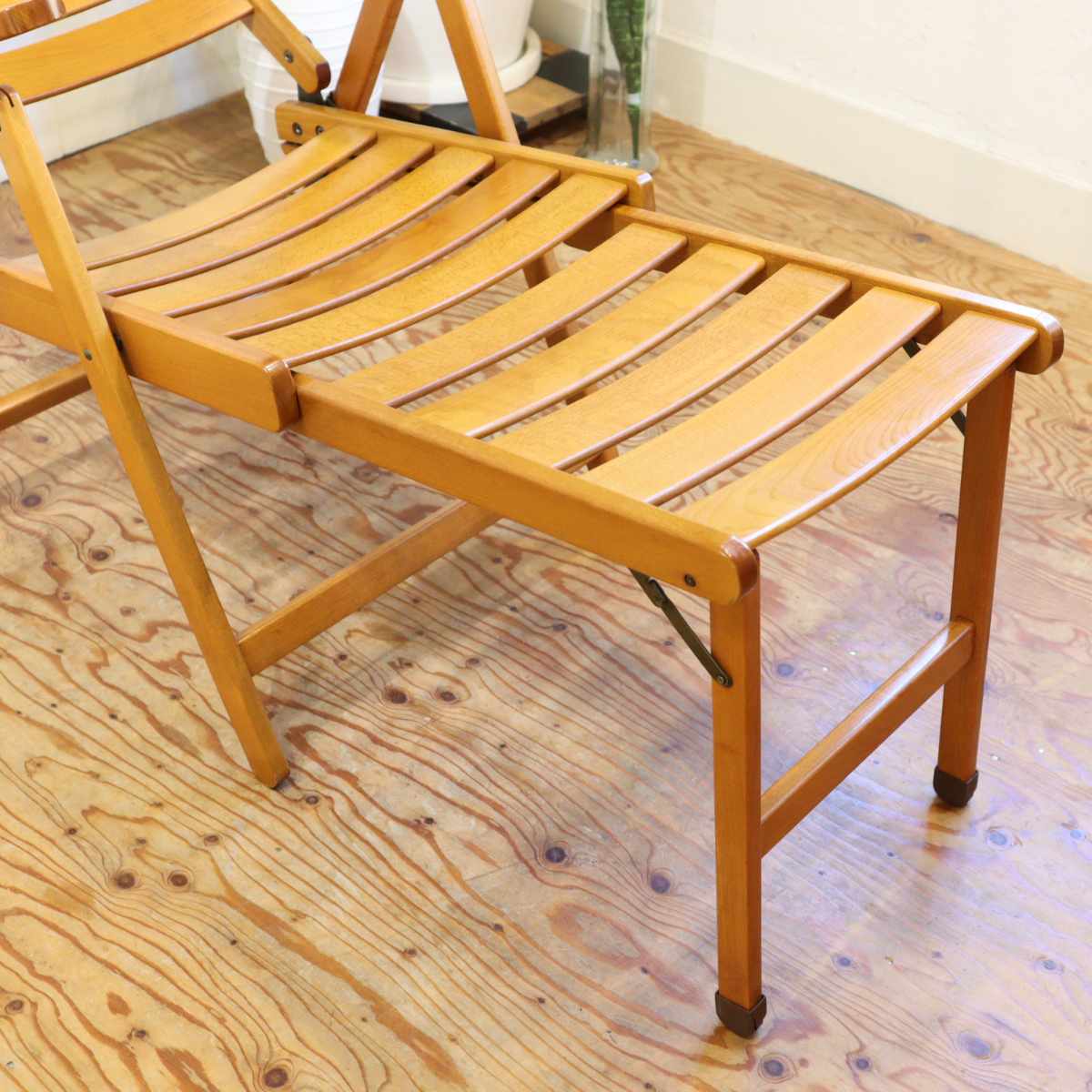 フォールディングチェア 【2】アウトドア 折りたたみチェア リクライニング ビーチ材 中古