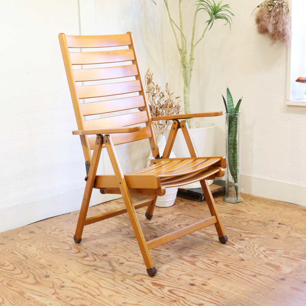フォールディングチェア 【1】アウトドア 折りたたみチェア リクライニング ビーチ材 中古
