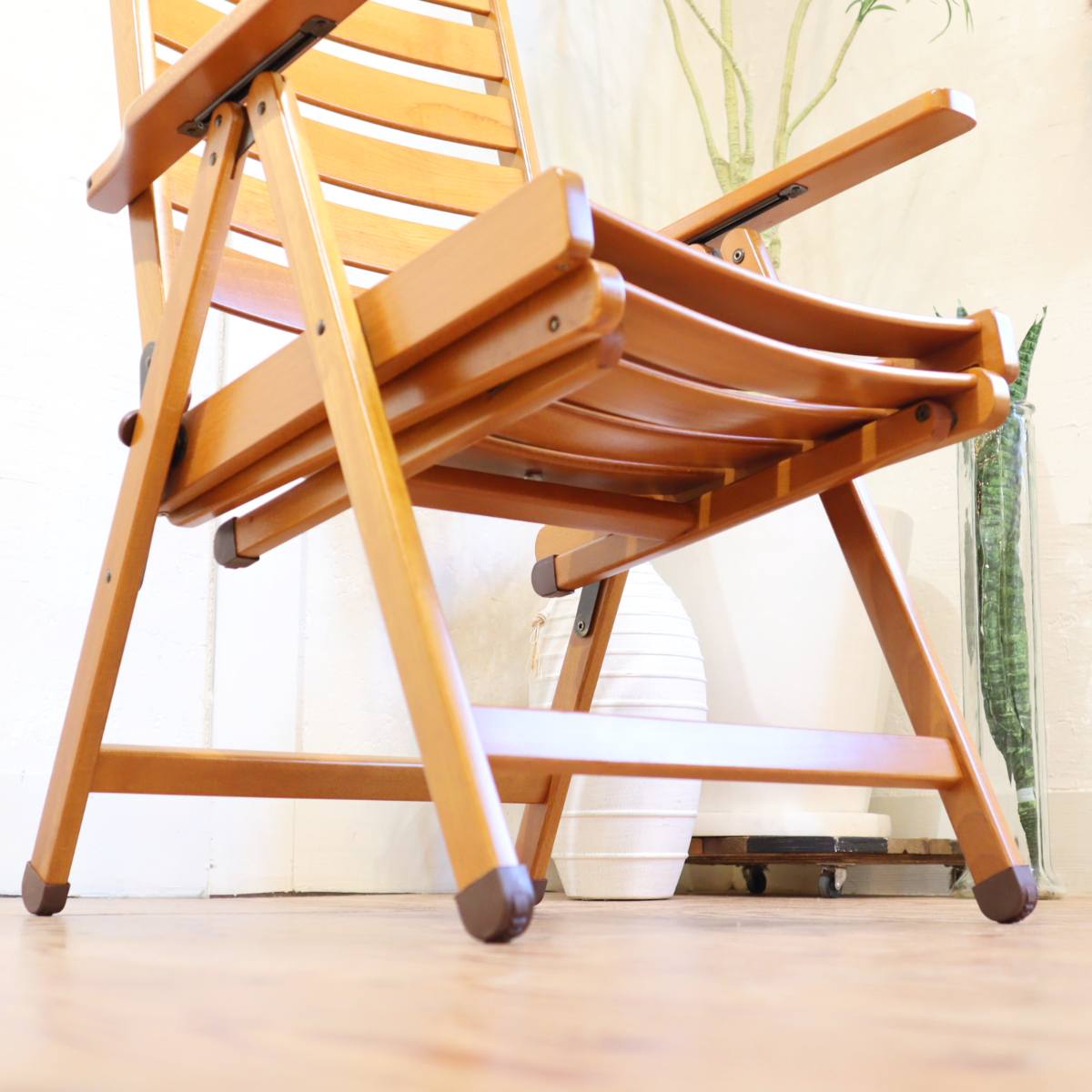 フォールディングチェア 【1】アウトドア 折りたたみチェア リクライニング ビーチ材 中古