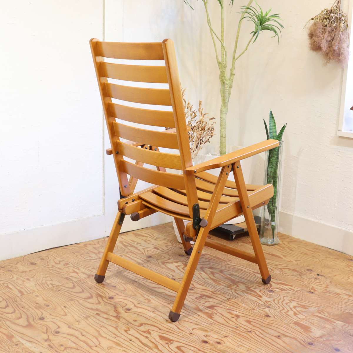 フォールディングチェア 【1】アウトドア 折りたたみチェア リクライニング ビーチ材 中古