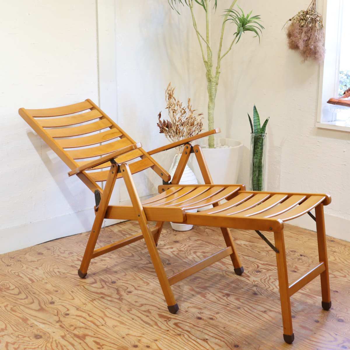 フォールディングチェア 【1】アウトドア 折りたたみチェア リクライニング ビーチ材 中古