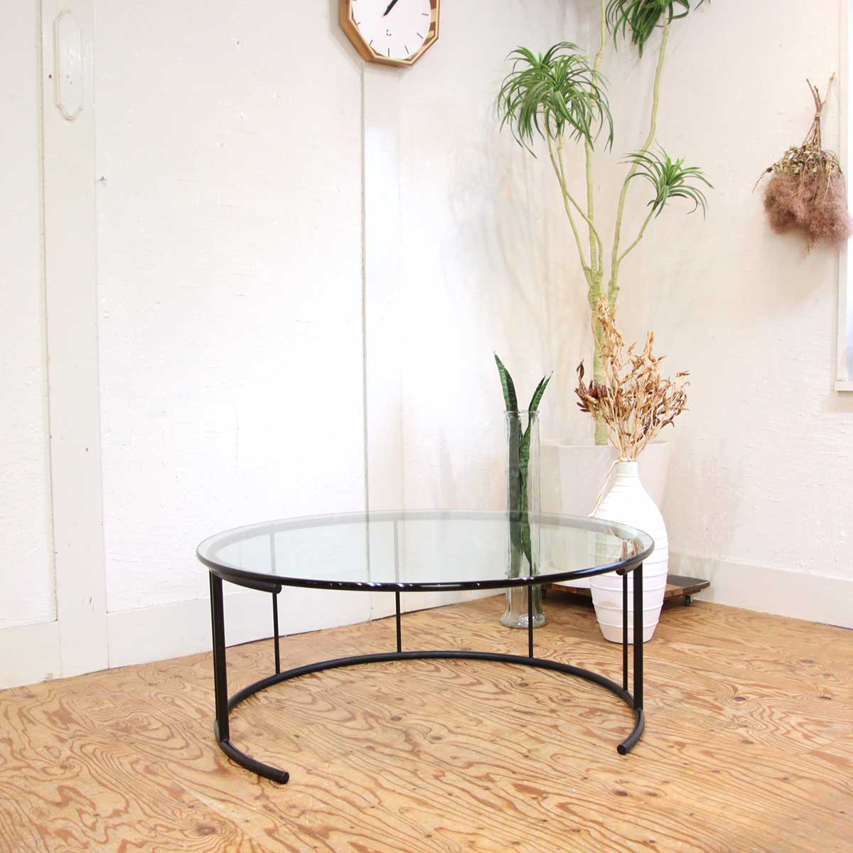 フクラ / HUKLA TMRB ガラスローテーブル L 円センターテーブル 中古
