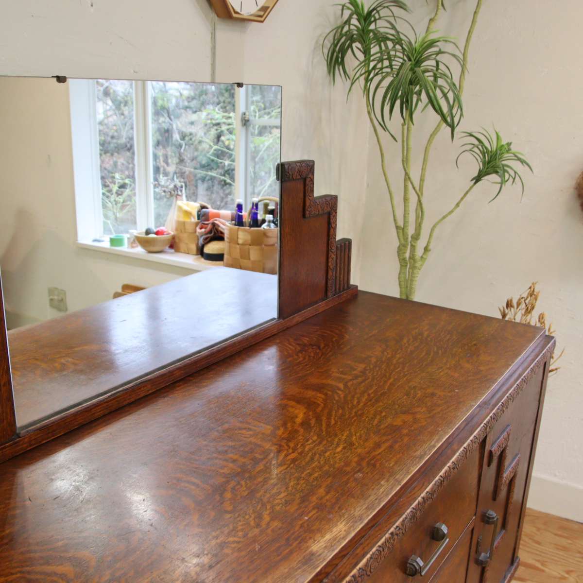 英国アンティーク ミラー付き バッフェ キャビネット エレガント