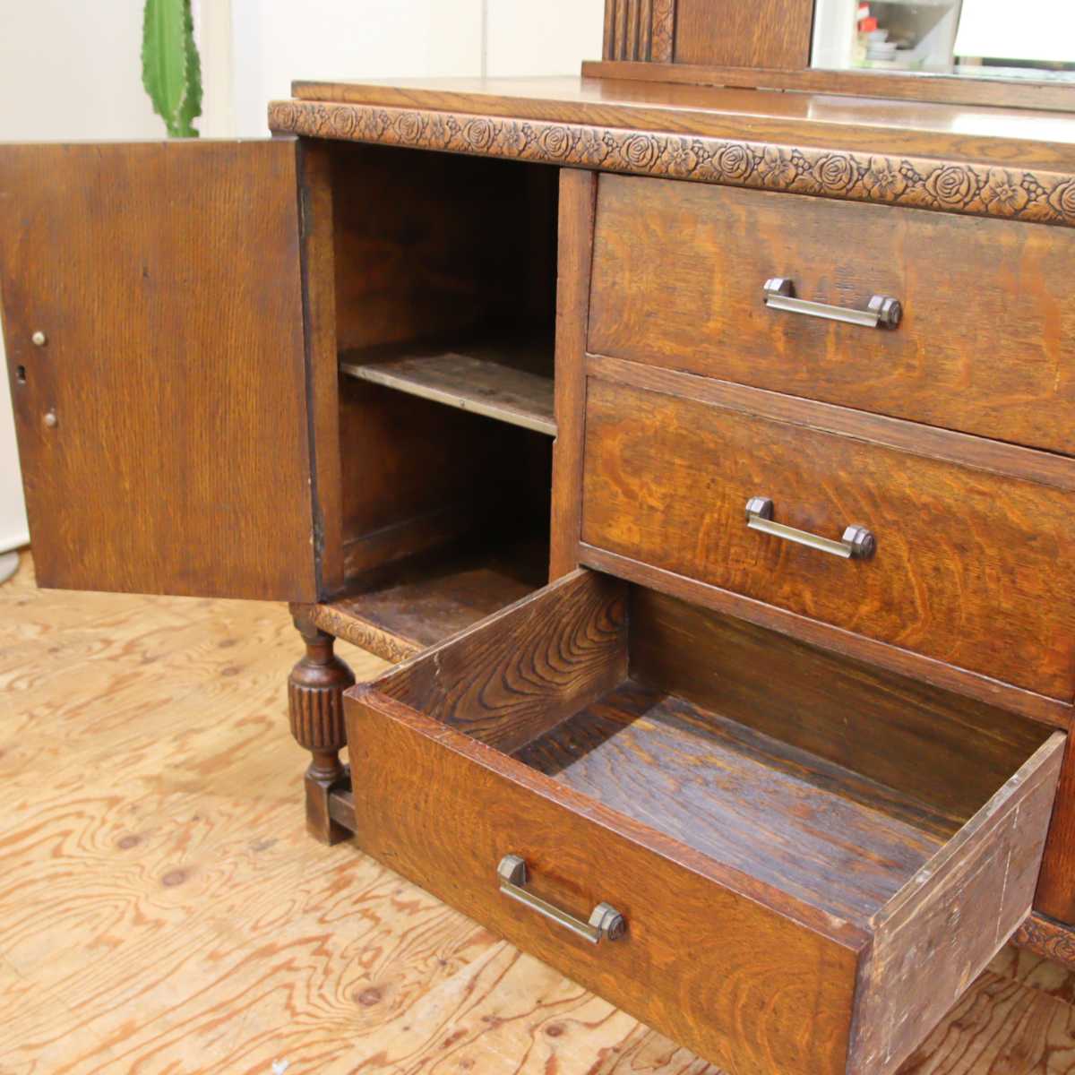 英国アンティーク ミラー付き バッフェ キャビネット エレガント