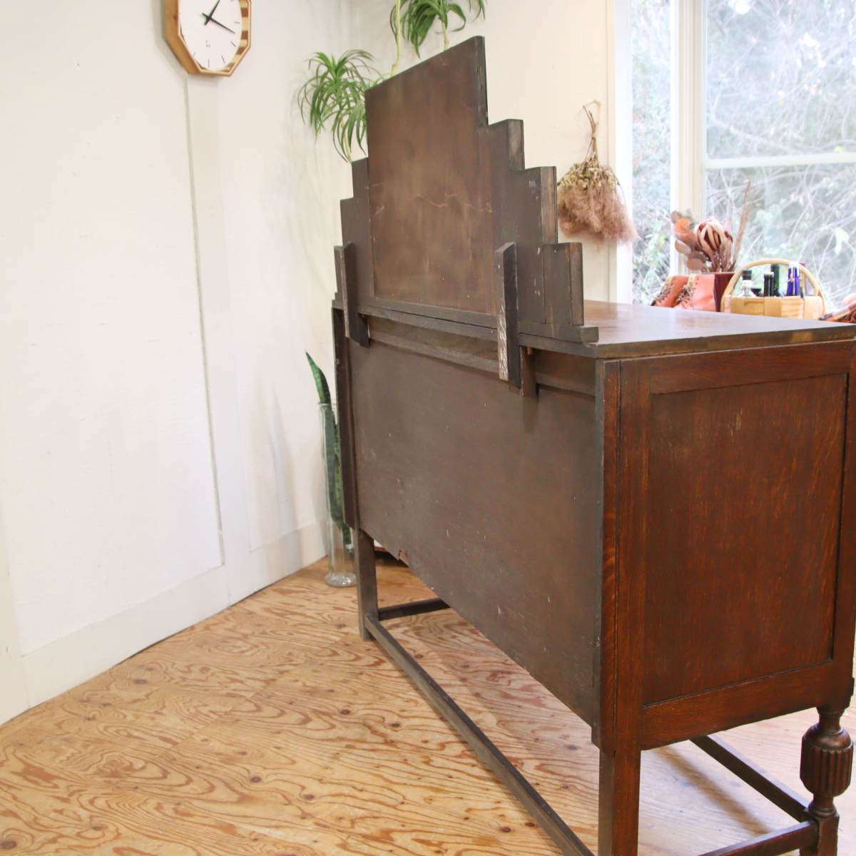 英国アンティーク ミラー付き バッフェ キャビネット エレガント