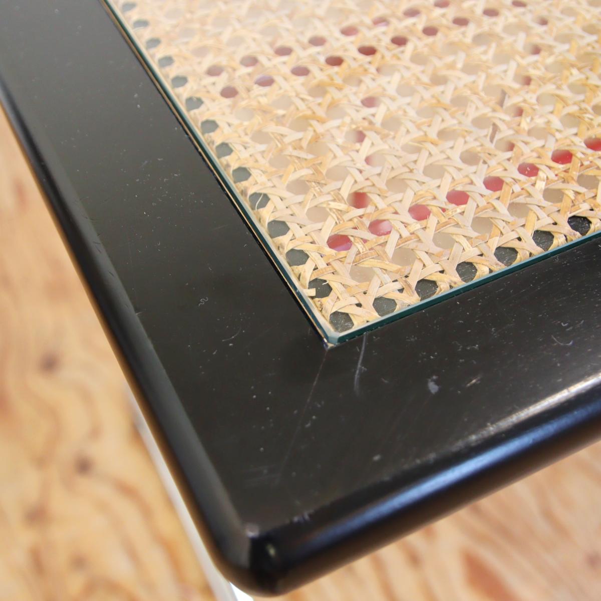 籐張り ガラステーブル ポストモダンなカフェテーブル ラタン 中古