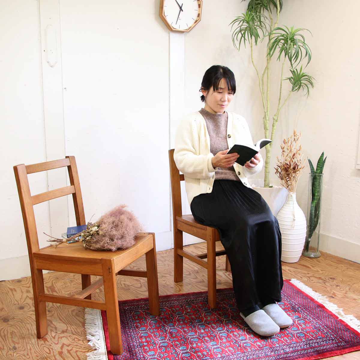 ダイニングチェア ナラ無垢材 古家具 【2】 中古 古道具 古民家 椅子 木製