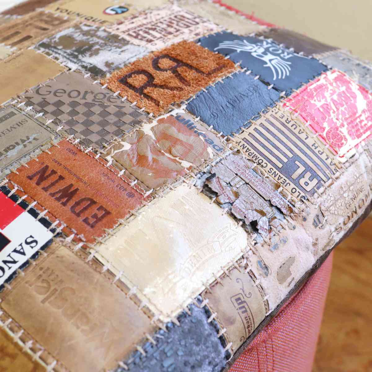 アスプルンド / ASPLUND シャルダ デニム革 パッチワーク クッション 中古