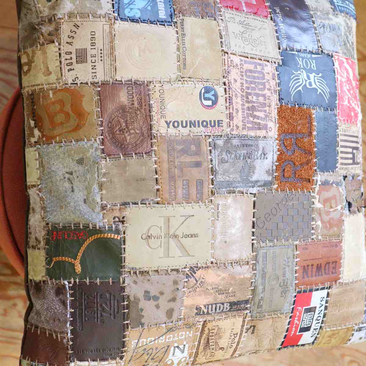 アスプルンド / ASPLUND シャルダ デニム革 パッチワーク クッション 中古