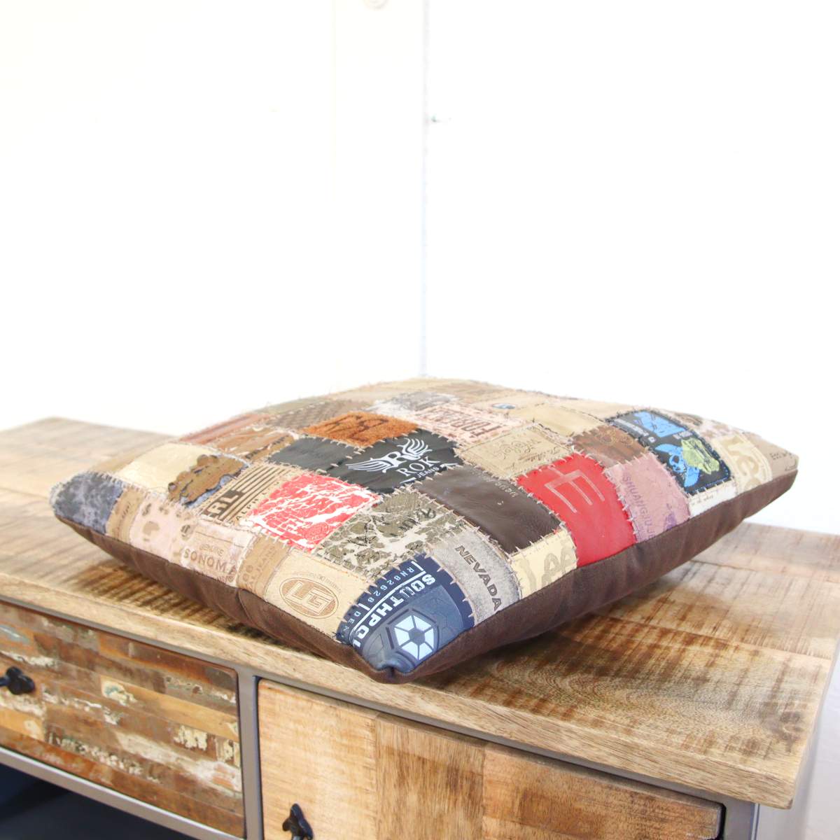 アスプルンド / ASPLUND シャルダ デニム革 パッチワーク クッション 中古