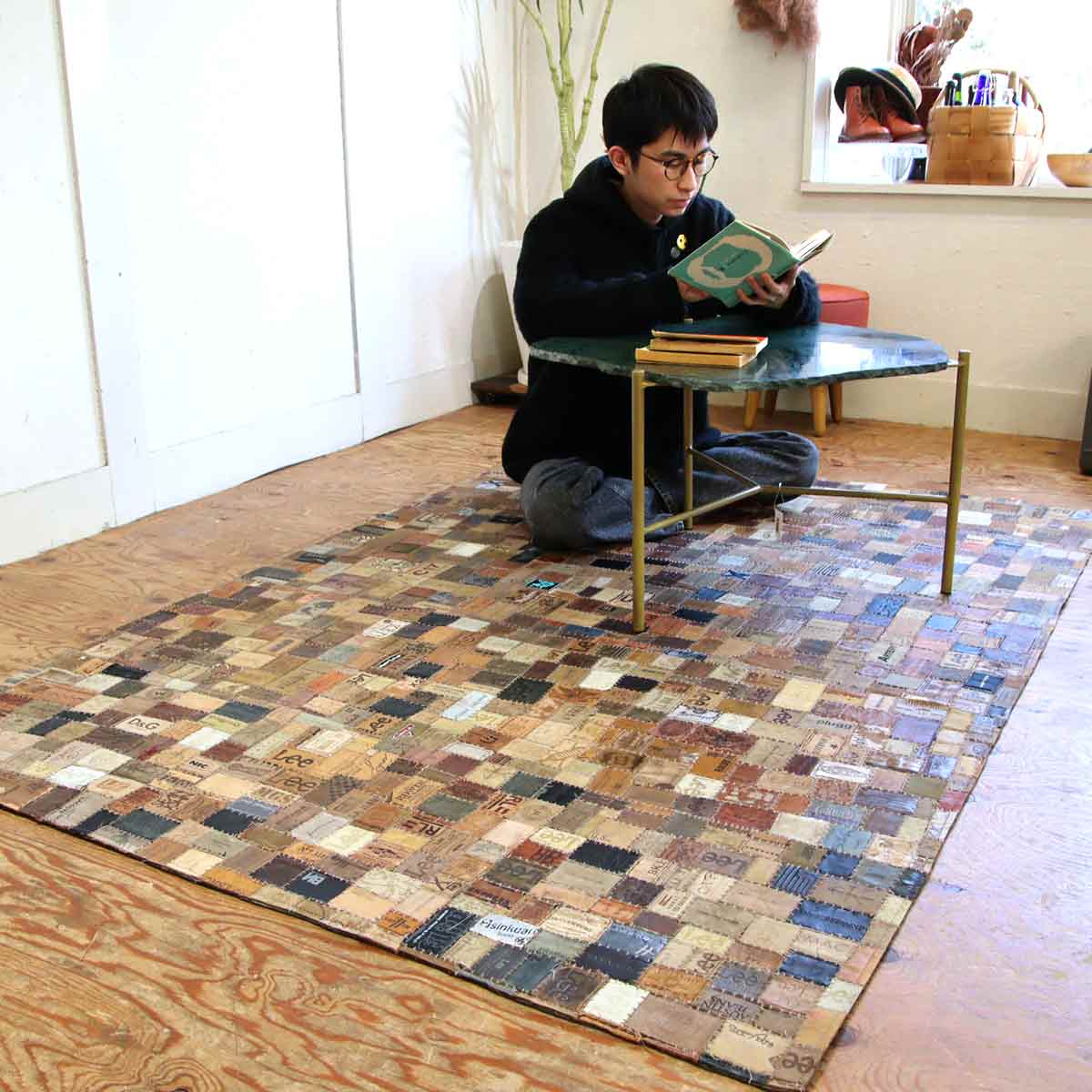 アスプルンド / ASPLUND シャルダ デニム革 パッチワーク ラグマット 中古