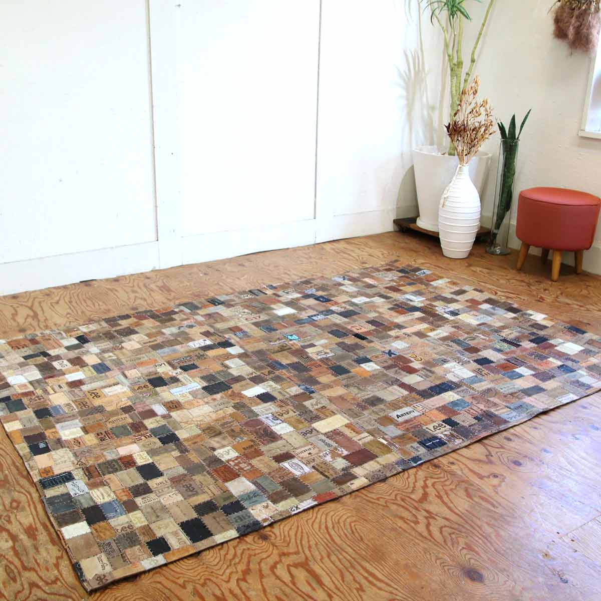 アスプルンド / ASPLUND シャルダ デニム革 パッチワーク ラグマット 中古