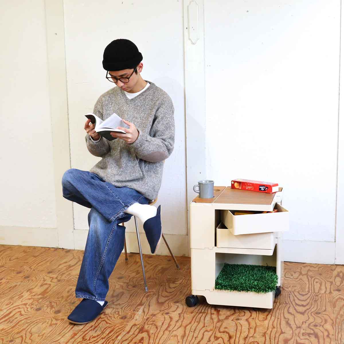 B-LINE ボビーワゴン 2段2トレイ ベージュ 日本限定カラー オプション付き ジョエ・コロンボ 中古