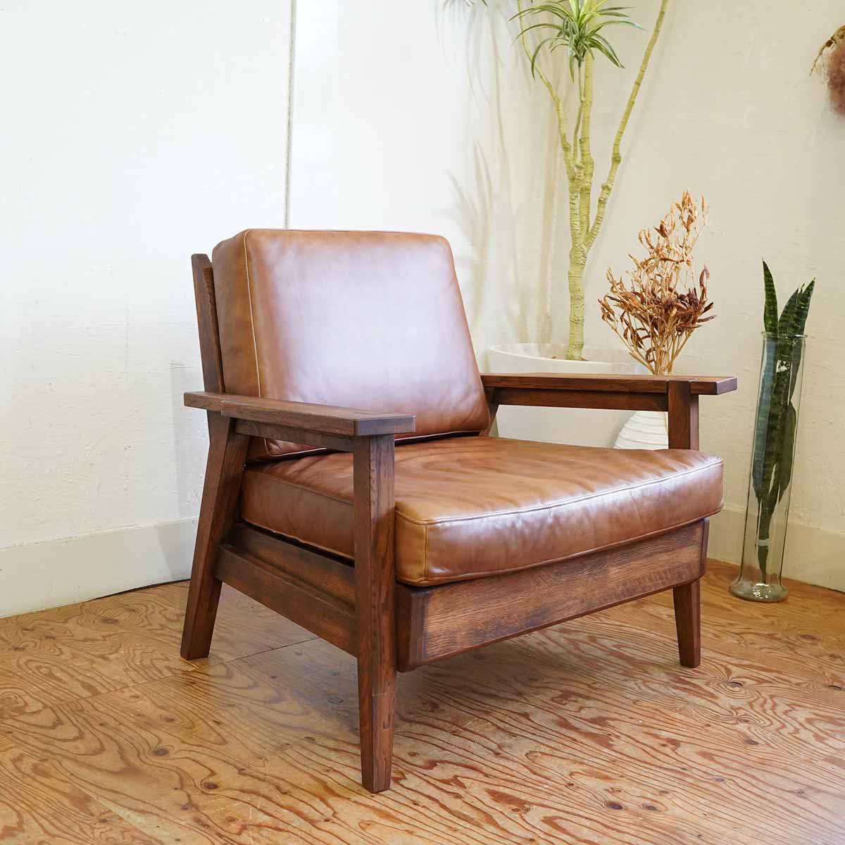 吉桂 ウイスキーオークシリーズ 一人掛けソファ クッションタイプ 本革 展示品