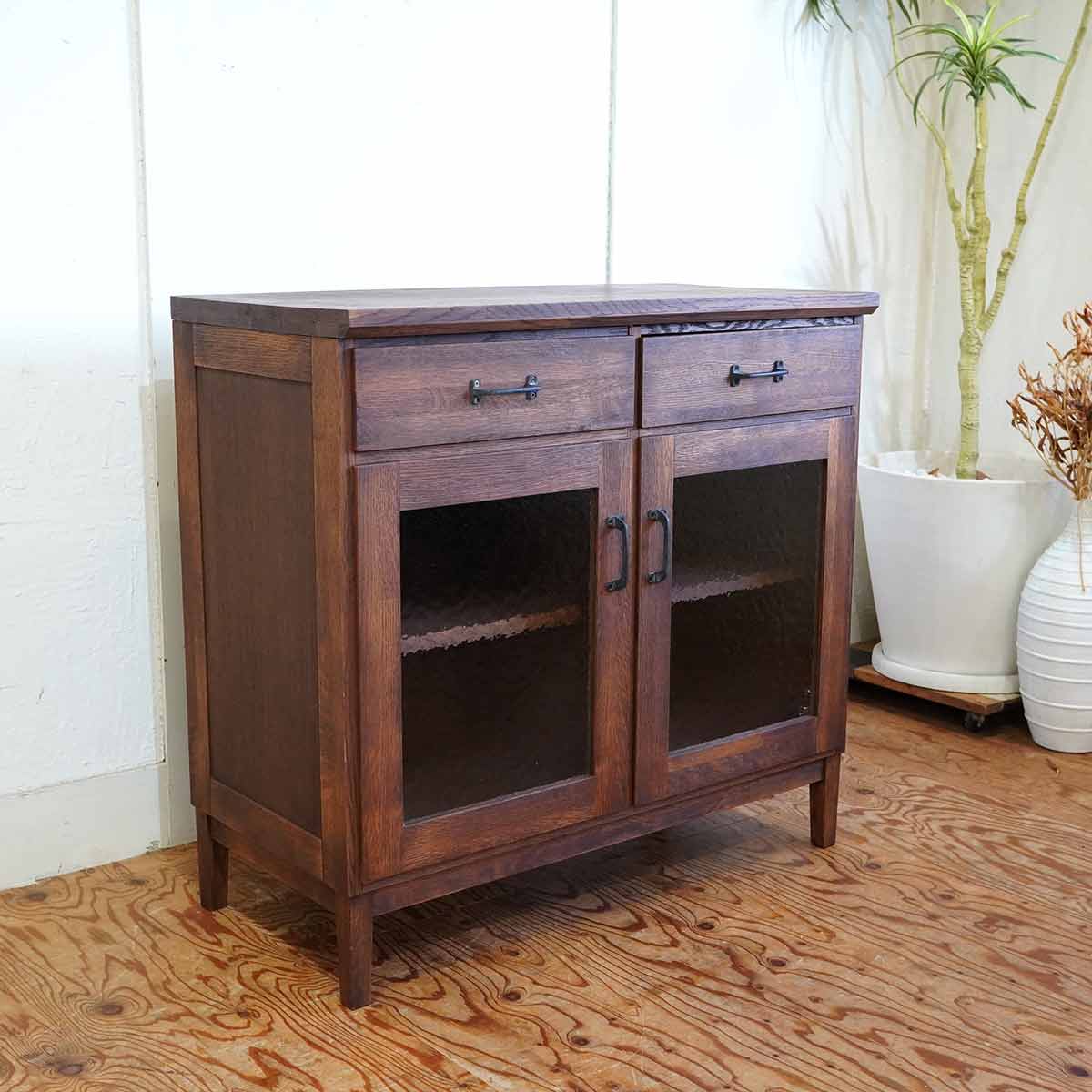 吉桂 ウィスキーオークシリーズ ローキャビネット ガラス 90 オーク 展示品