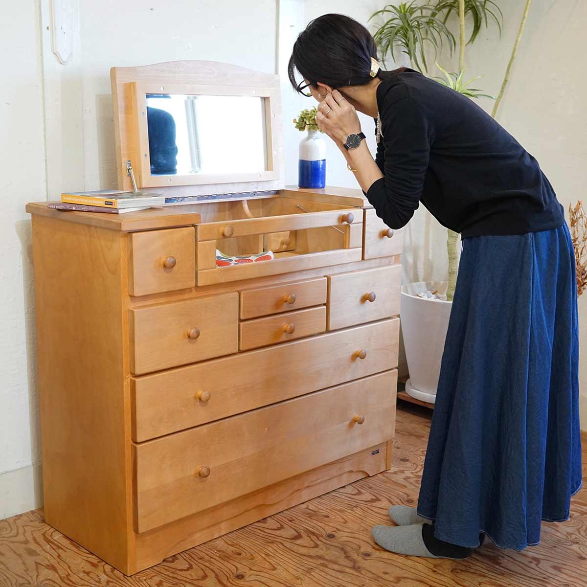 シャルドネ / CHARDONNAY ミラーチェスト ドレッサー 桜材 中古 たんす 