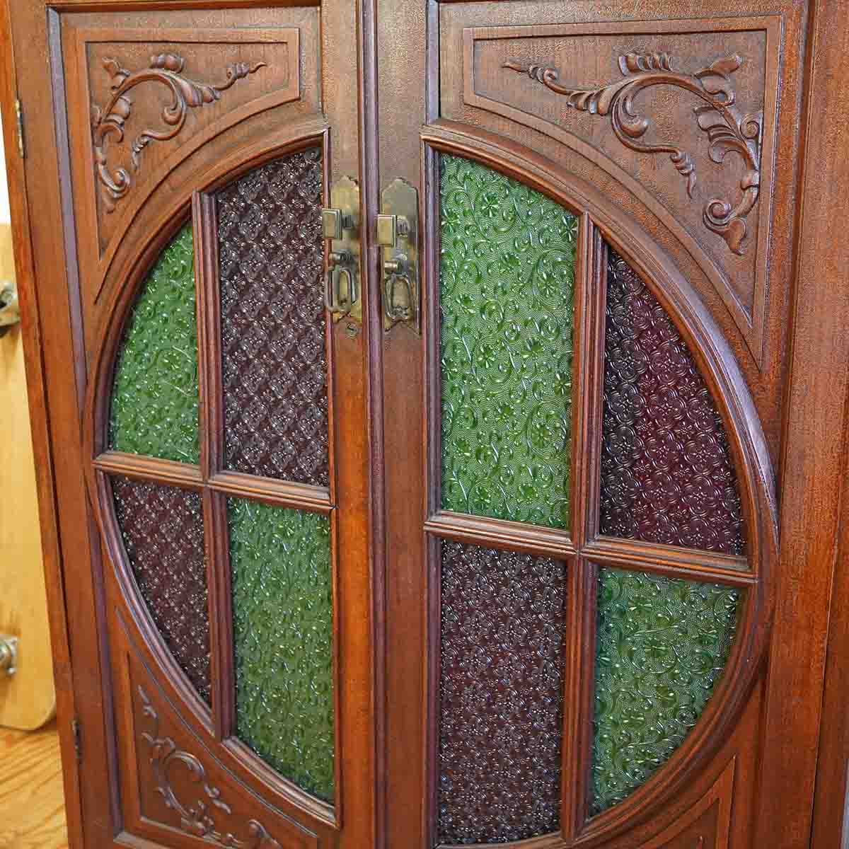 アンティーク キャビネット 色ガラス 収納