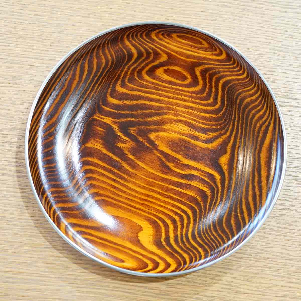 岡本漆専堂 錫縁 松すり漆丸盆 丸皿 6枚セット 中古