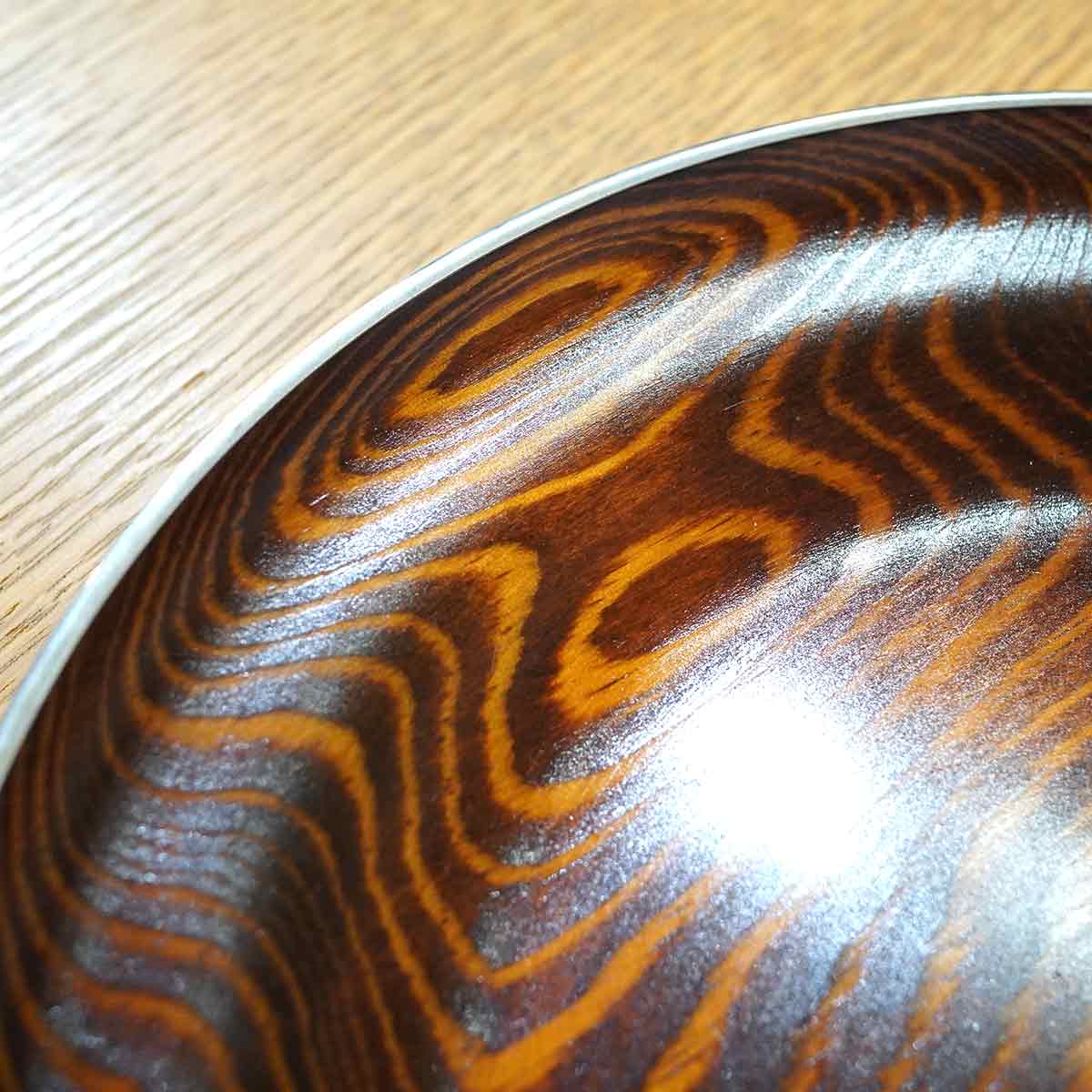 岡本漆専堂 錫縁 松すり漆丸盆 丸皿 6枚セット 中古