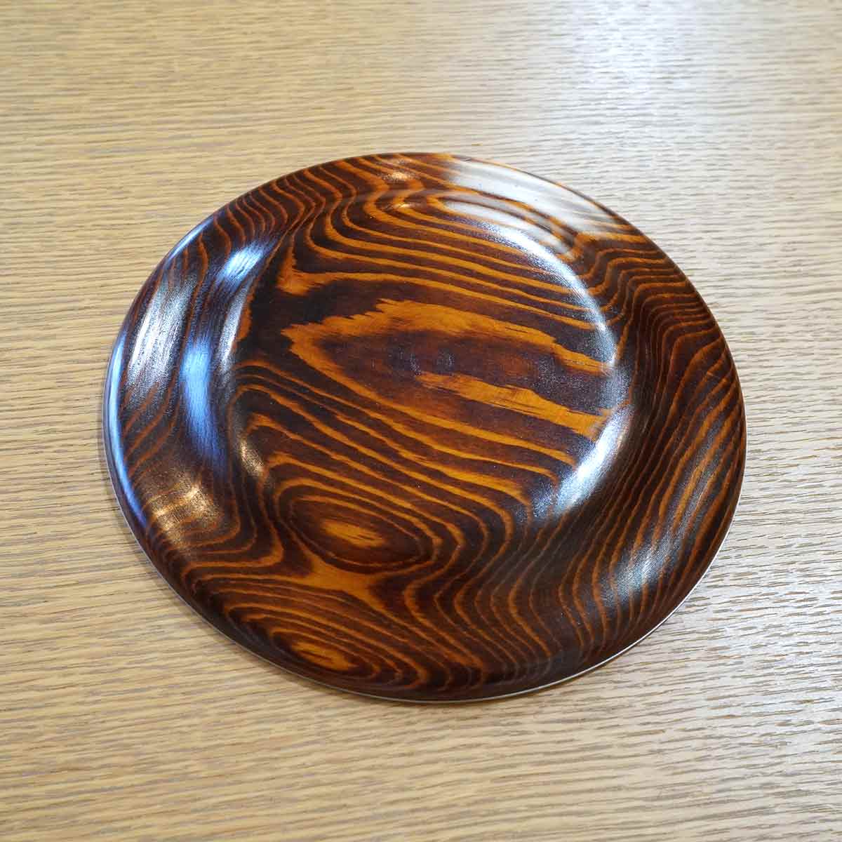 岡本漆専堂 錫縁 松すり漆丸盆 丸皿 6枚セット 中古