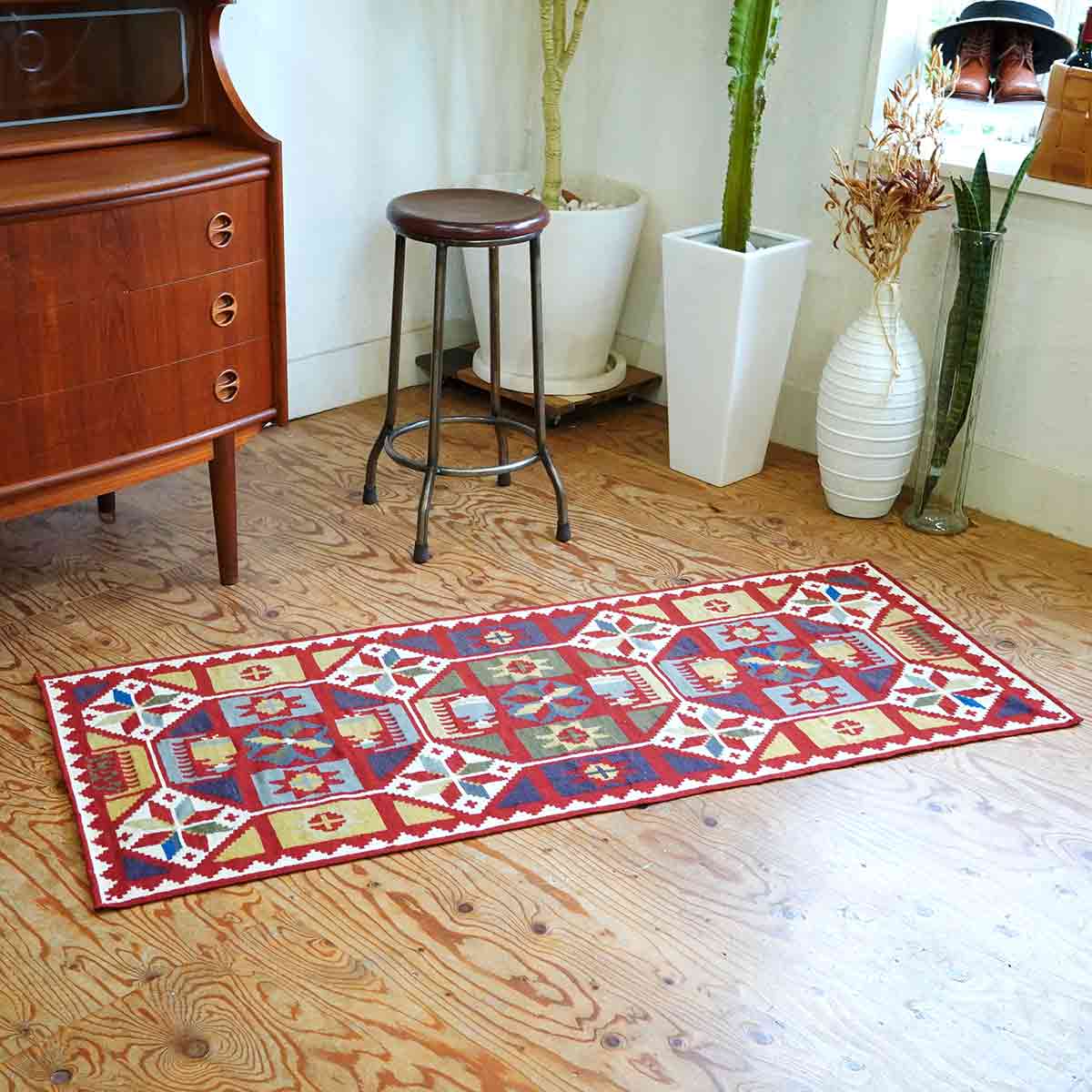 キリム ラグ アクセントラグ 薄手 北欧 ヴィンテージ