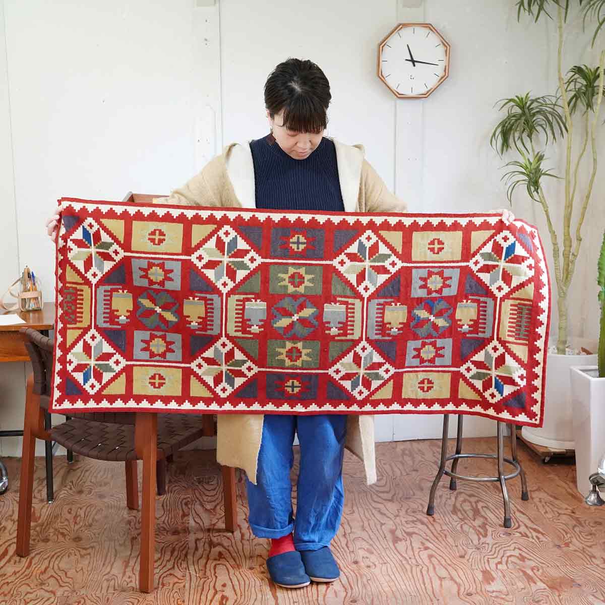 キリム ラグ アクセントラグ 織物 薄手 北欧 ヴィンテージ 中古
