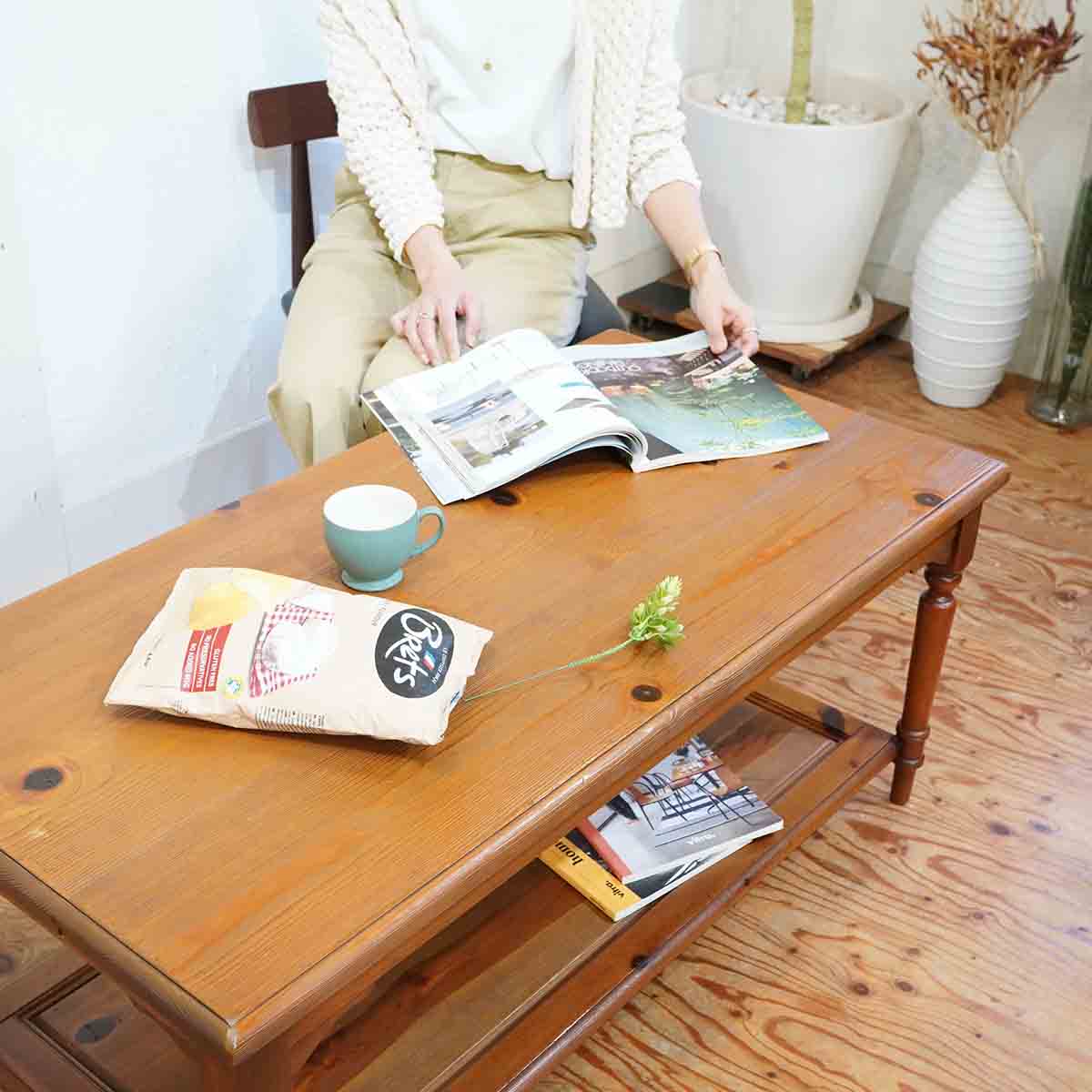 パイン材 ローテーブル リビングテーブル クラシカル 中古