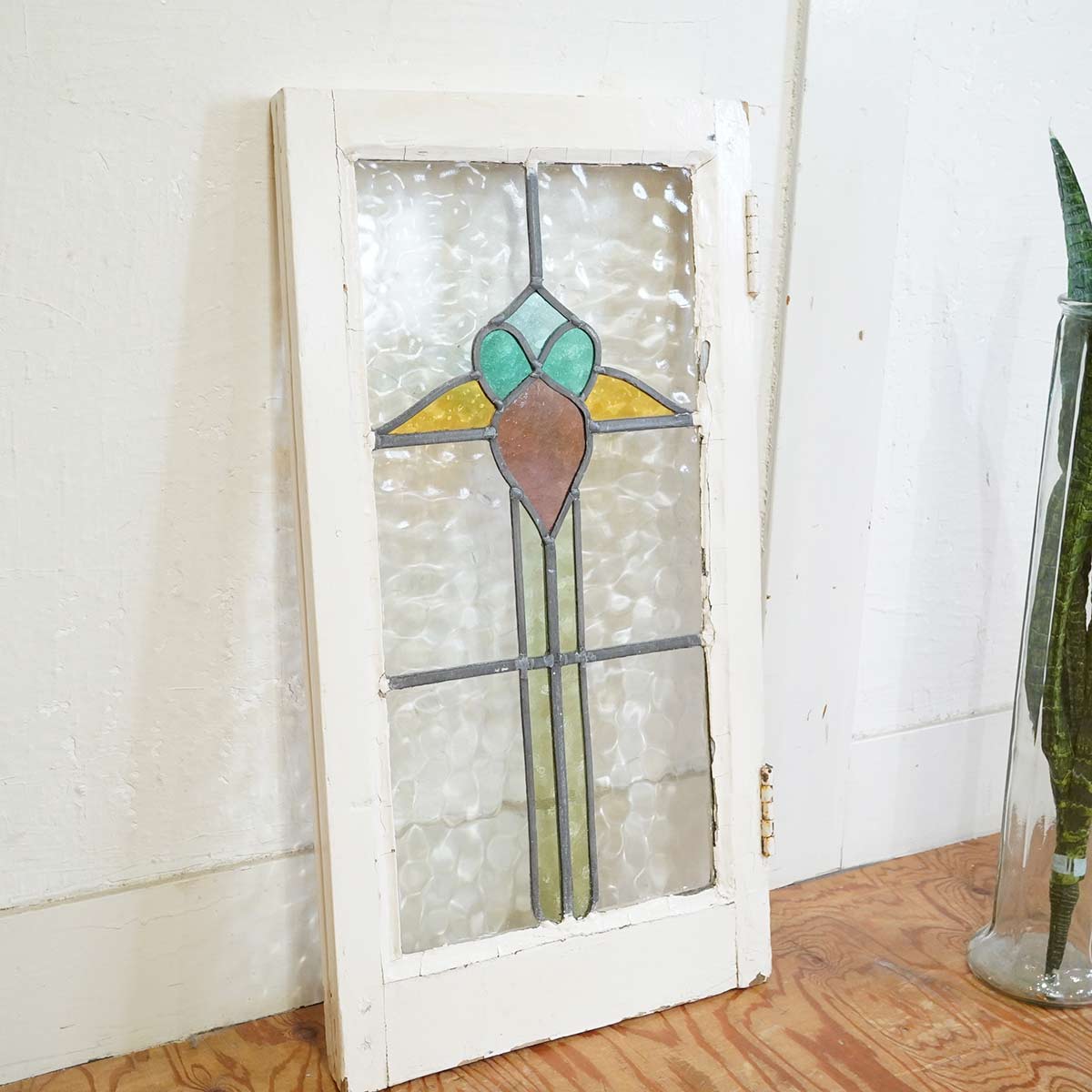 ステンドグラス 窓 木枠 ディスプレイ【大】英国アンティーク