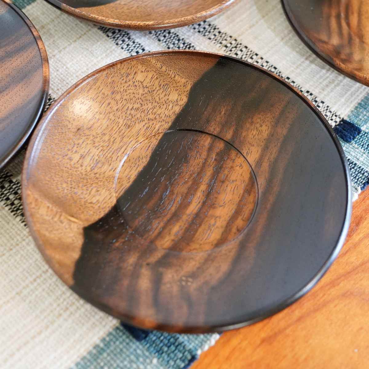 おかや木芸 名月 茶托4寸 5客セット 黒柿 小皿 未使用品