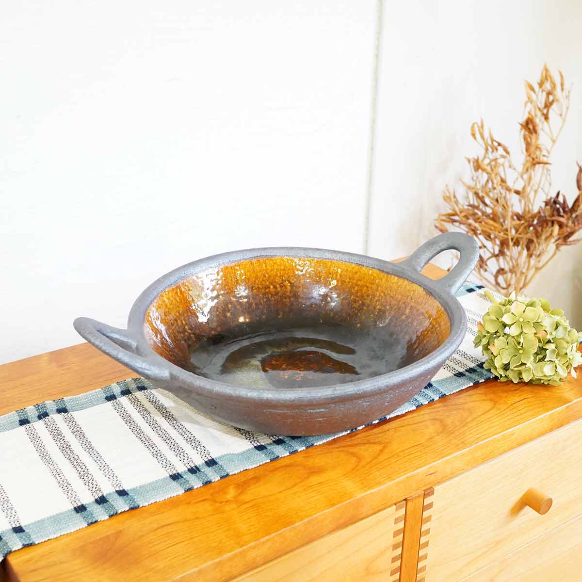 岩井窯 両手付 平土鍋 大 山本 教行 ロングセラー 鳥取 鍋 未使用品 中古