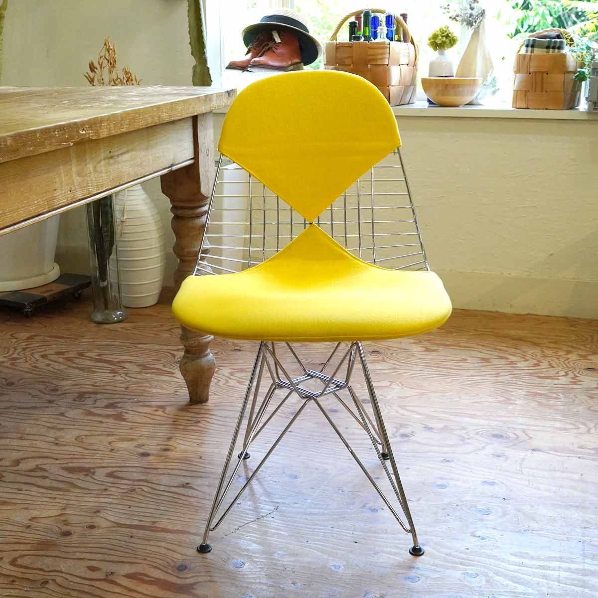 ワイヤーチェア ビキニパッド DKR チャールズ&レイ・イームズ エッフェルベース イエロー 中古