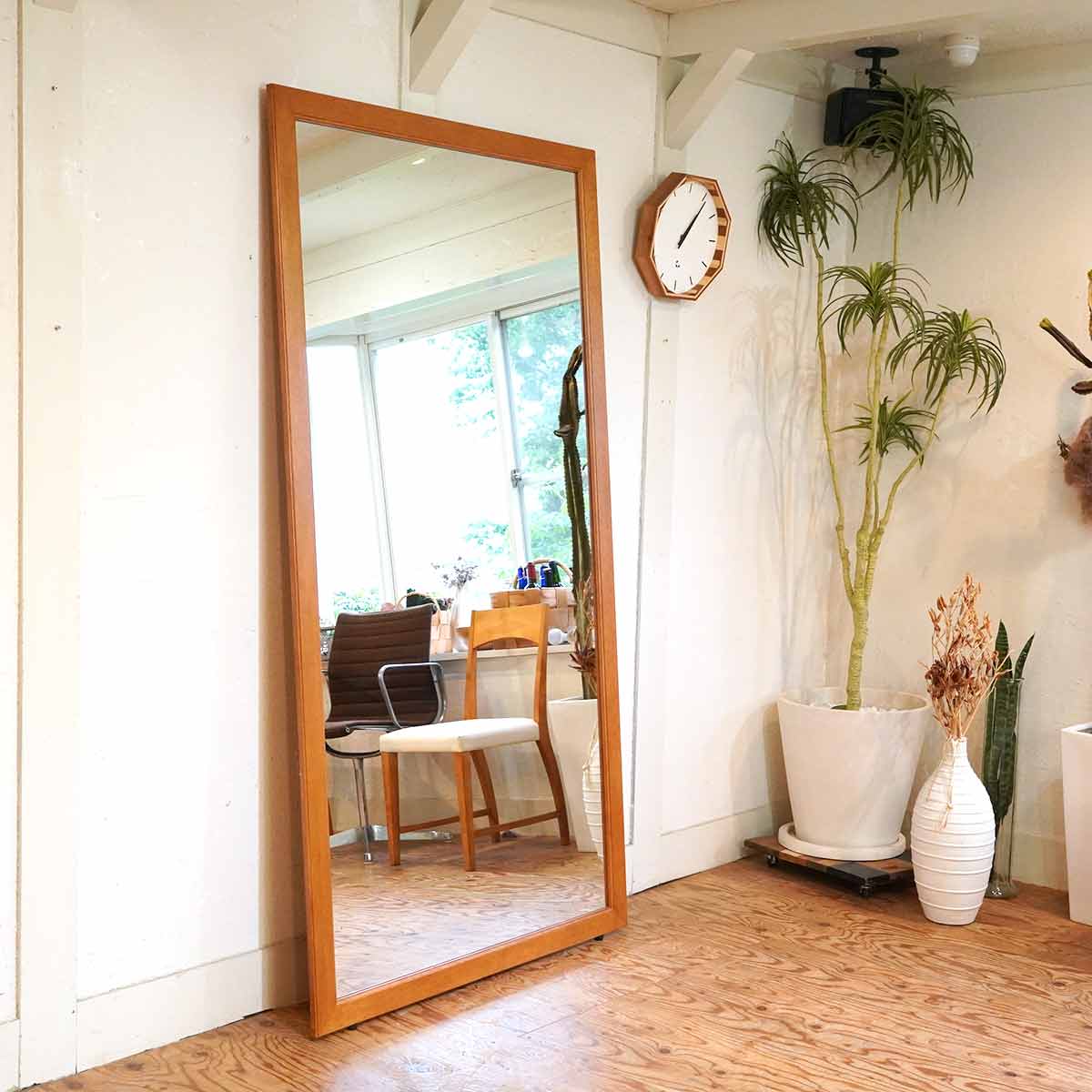 大型ミラー 大きな姿見 ウッドフレーム 全身鏡 中古