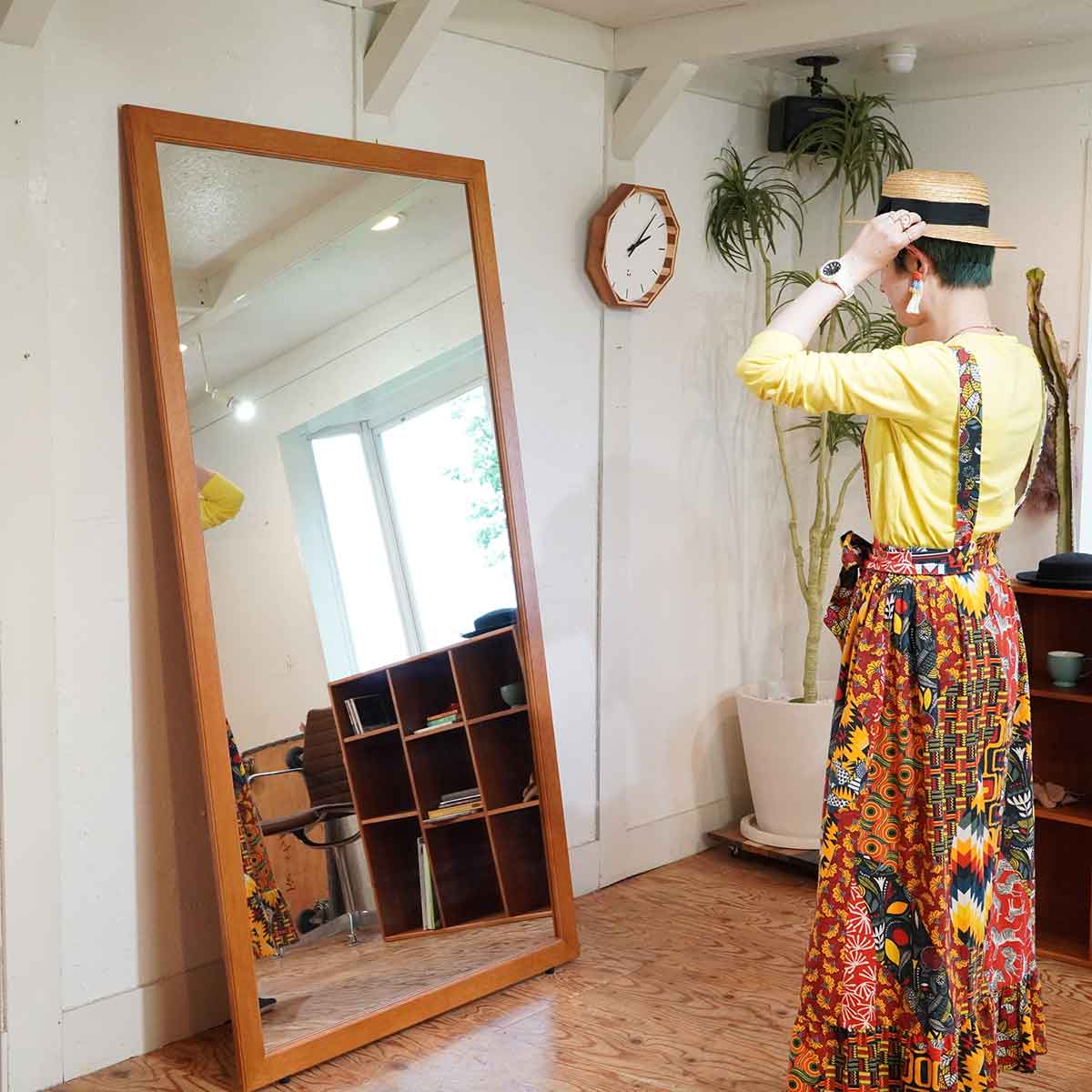 大型ミラー 大きな姿見 ウッドフレーム 全身鏡 中古