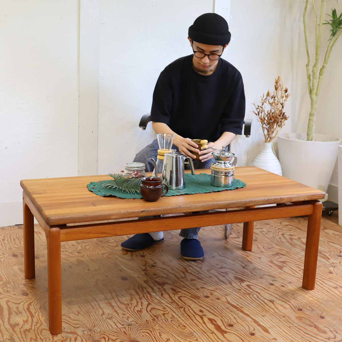 ローテーブル コーヒーテーブル チーク無垢  デンマーク製 北欧 中古