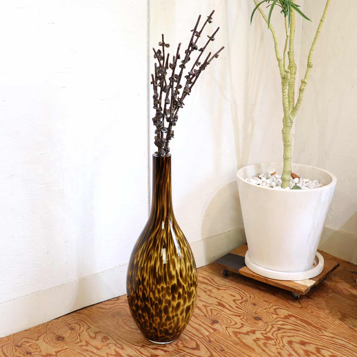 フラワーベース 花器 マーブル イエロー 造花 中古