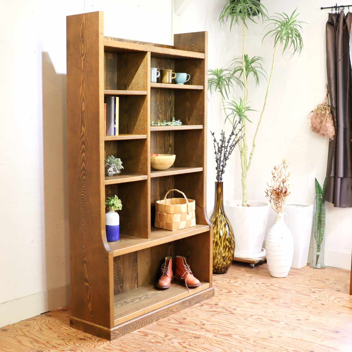 タモ無垢材 本棚 オープンシェルフ 飾り棚 中古