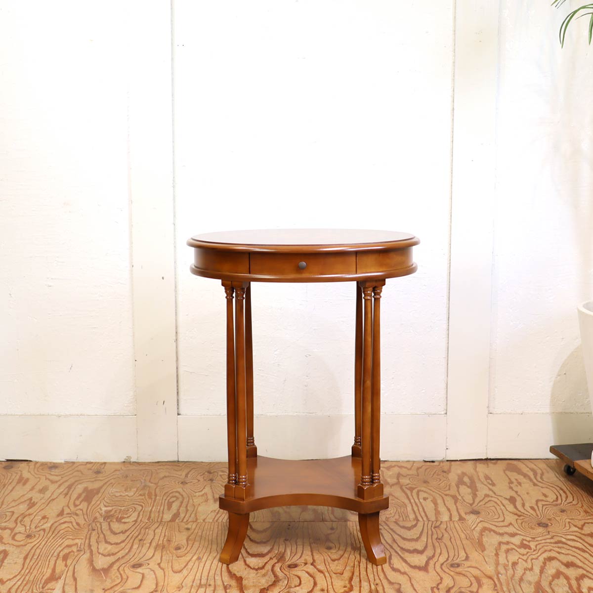 サイドテーブル 花台 オーバル 楕円 クラシカル 象嵌 中古