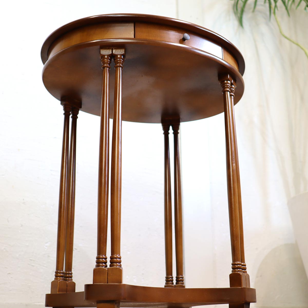 サイドテーブル 花台 オーバル 楕円 クラシカル 象嵌 中古