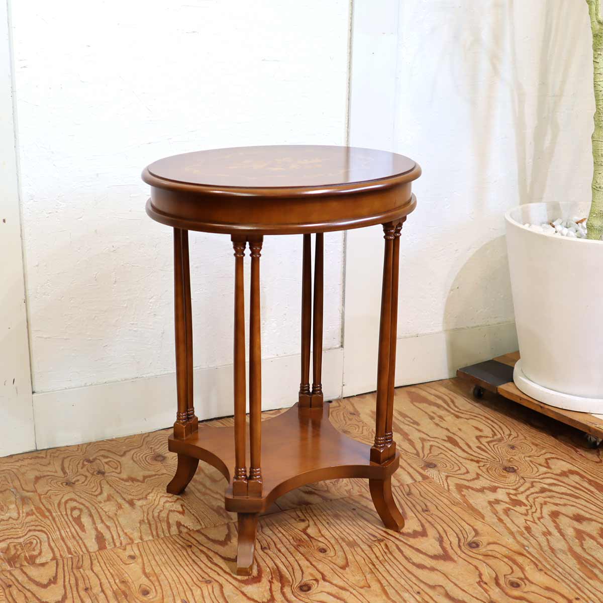 サイドテーブル 花台 オーバル 楕円 クラシカル 象嵌 中古