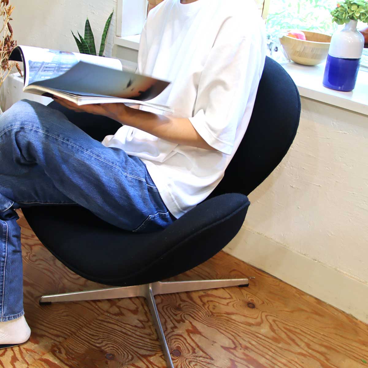 フリッツハンセン / FRITZ HANSEN スワンチェア / SWAN FH3320 アルネ・ヤコブセン ブラック 北欧 デンマーク ヴィンテージ<i>動画</i>