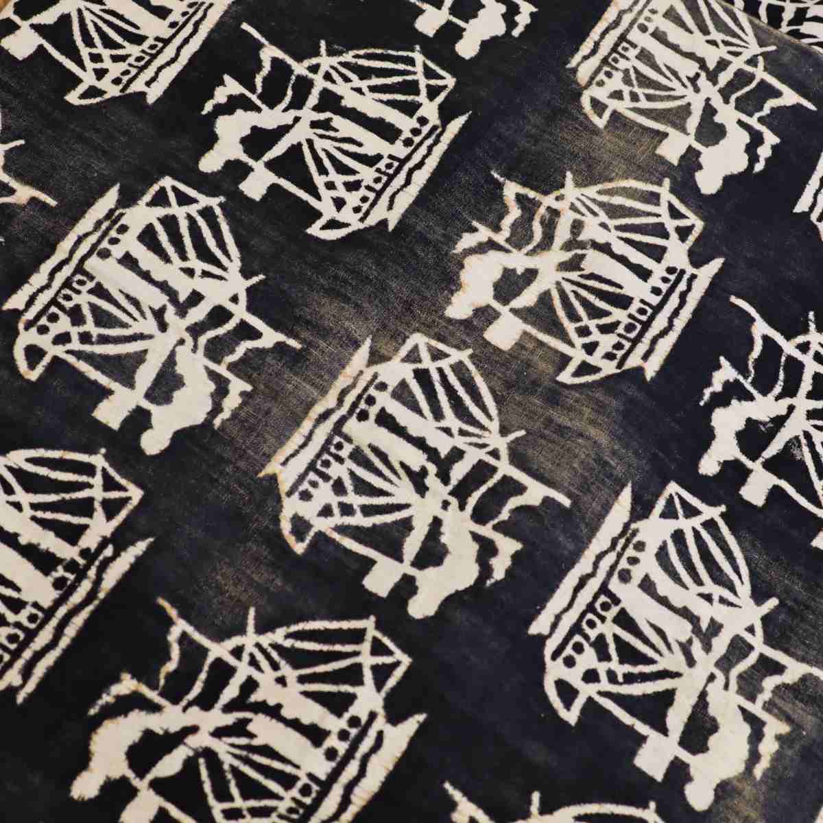 柚木 沙弥郎 染布 テキスタイル 帆船 生地 YUNOKI SAMIRO 黒 中古