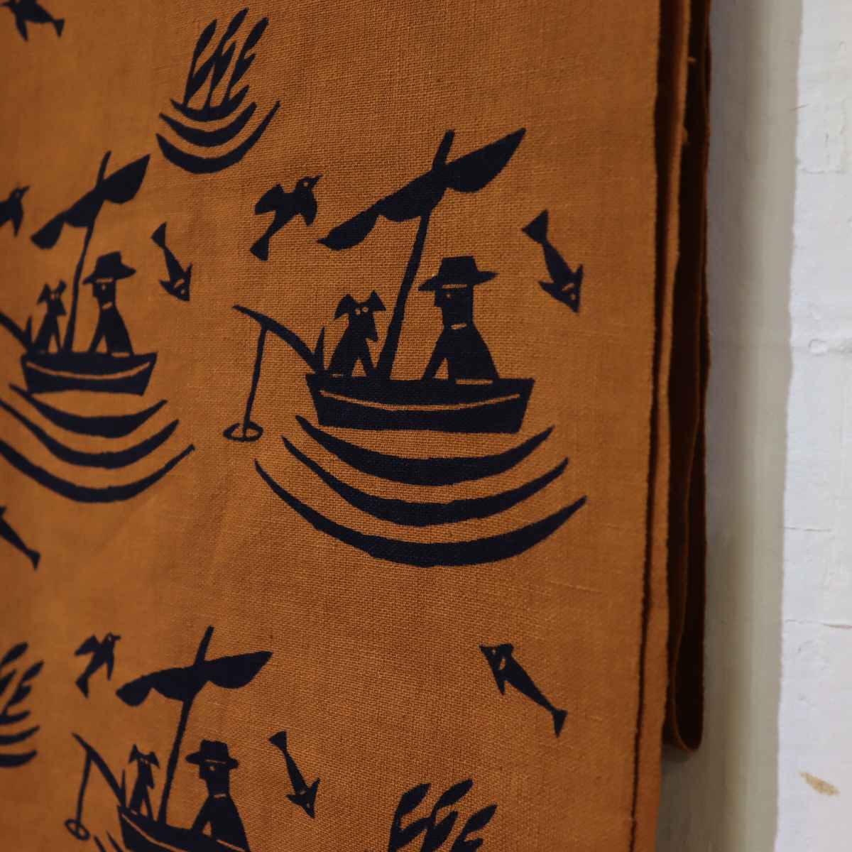 柚木 沙弥郎 染布 テキスタイル 釣り人 生地 YUNOKI SAMIRO 茶 未使用