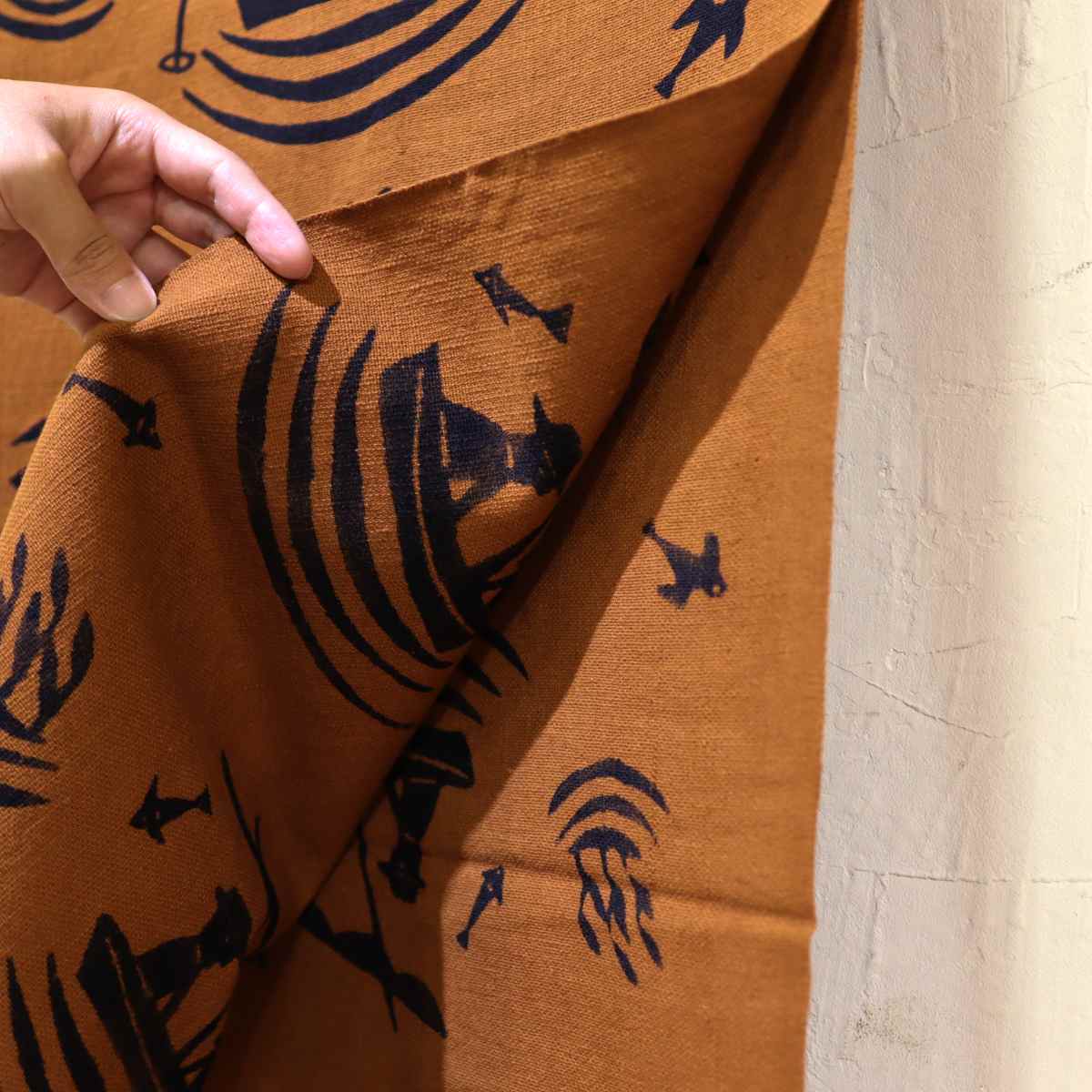 柚木 沙弥郎 染布 テキスタイル 釣り人 生地 YUNOKI SAMIRO 茶 未使用