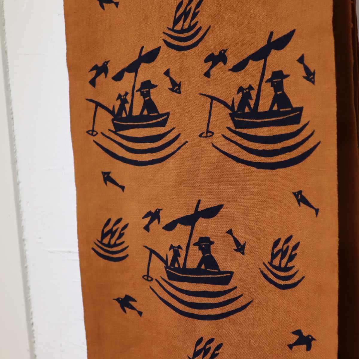 柚木 沙弥郎 染布 テキスタイル 釣り人 生地 YUNOKI SAMIRO 茶 未使用