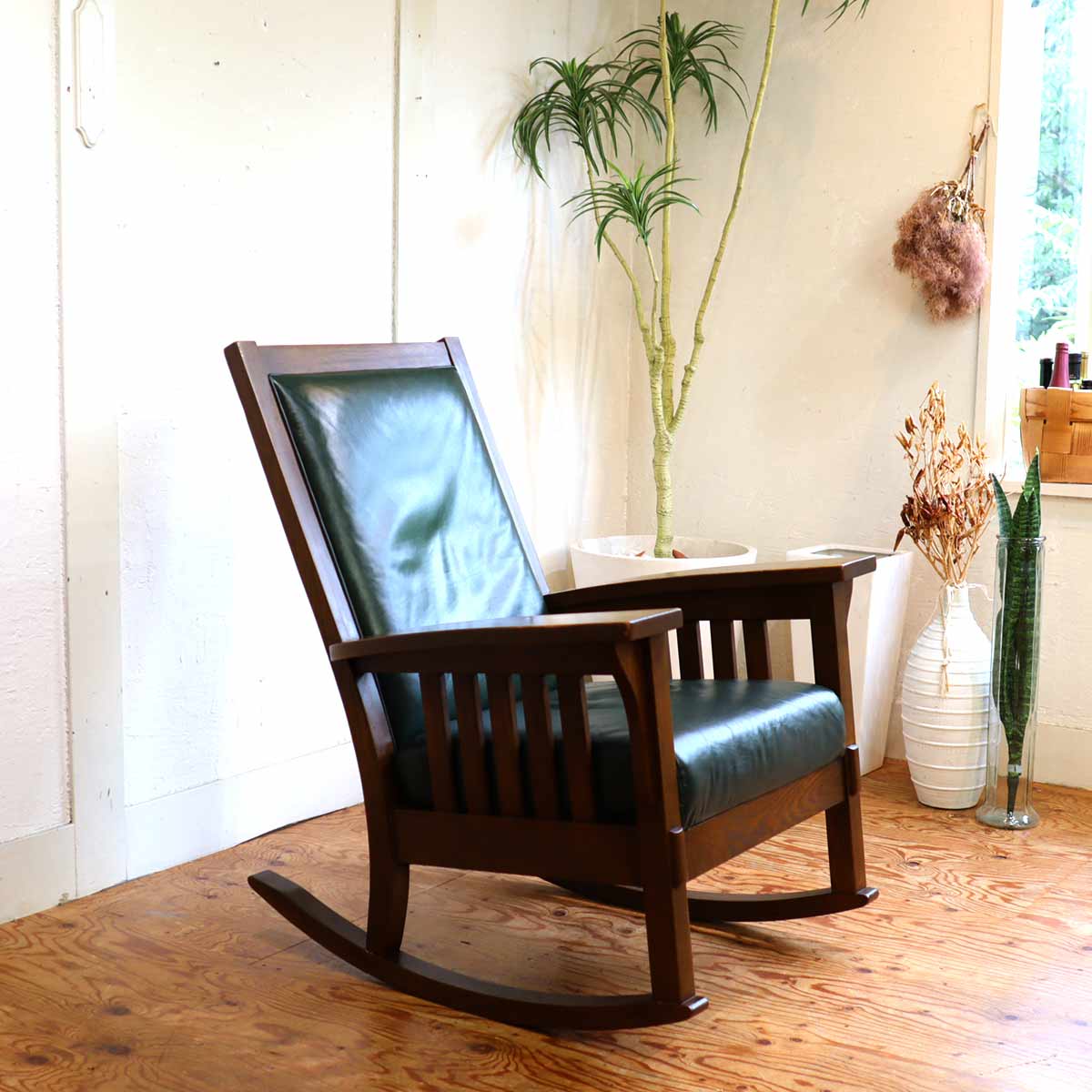 フレックススチ―ル・インダストリ―ズ / Flexsteel Industries ロッキングチェア 本革 グリーン 中古