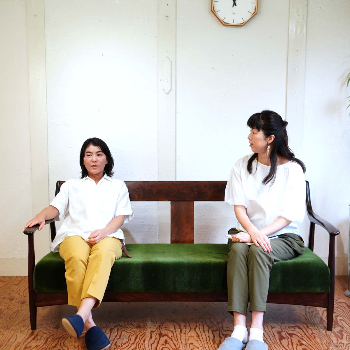 松本民芸家具 3人掛け ソファ #77型 曲肘 布張 グリーン ヴィンテージ