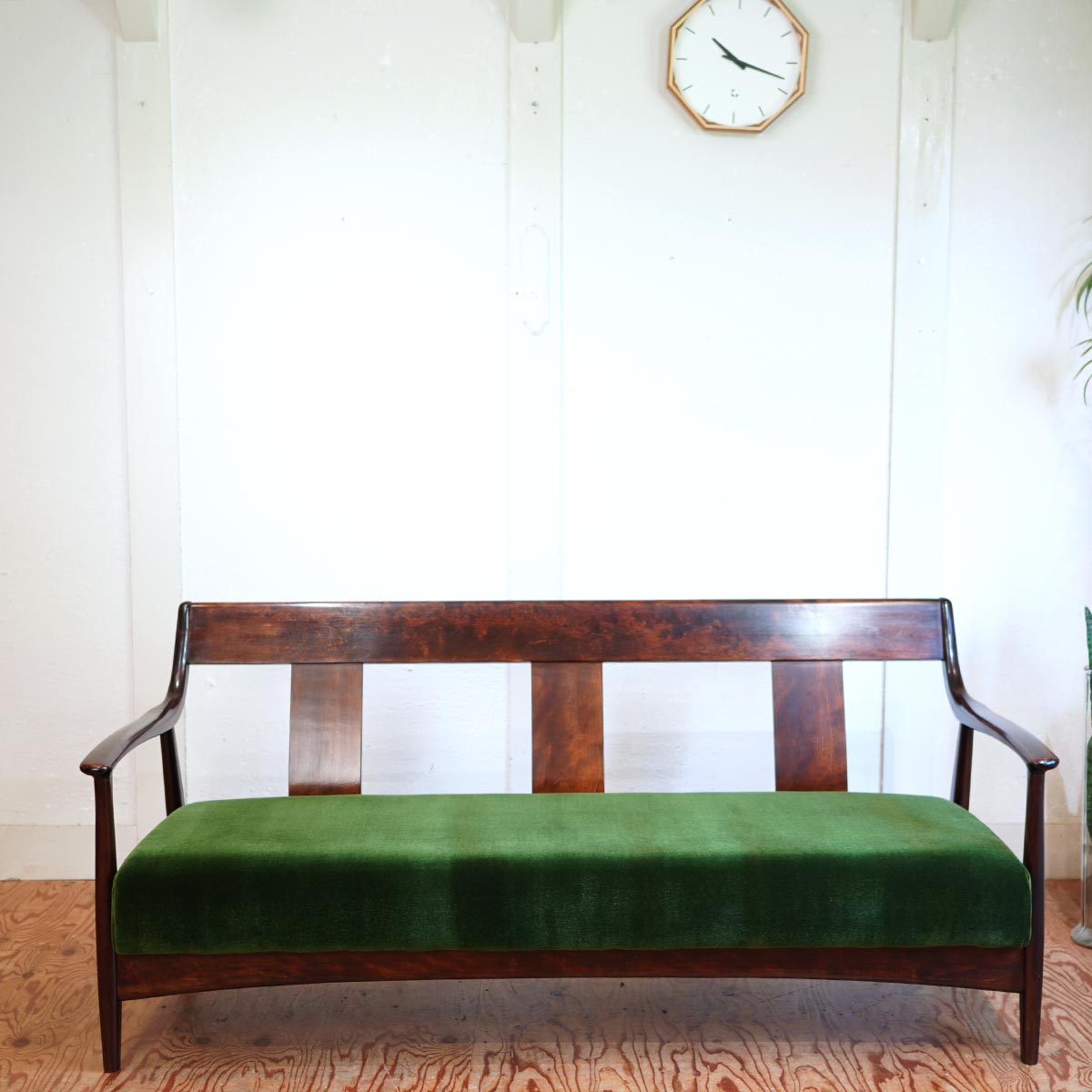 松本民芸家具 3人掛け ソファ #77型 曲肘 布張 グリーン ヴィンテージ